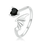 Black Heart Wing Stacking Bypass Ring in 925 Sterling Silver