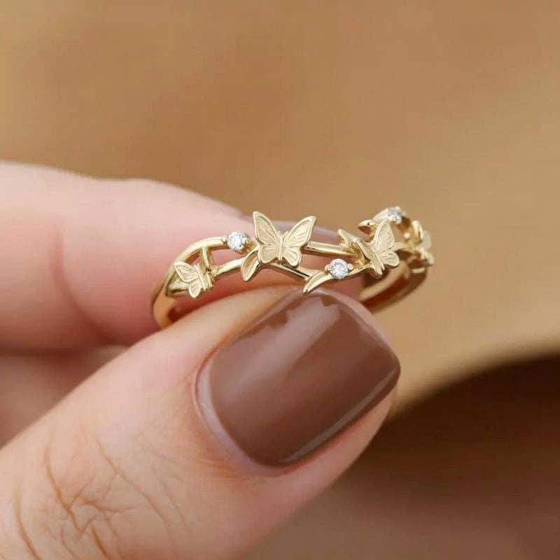 Textured Butterfly Vine CZ Band Ring in 925 Sterling Silver