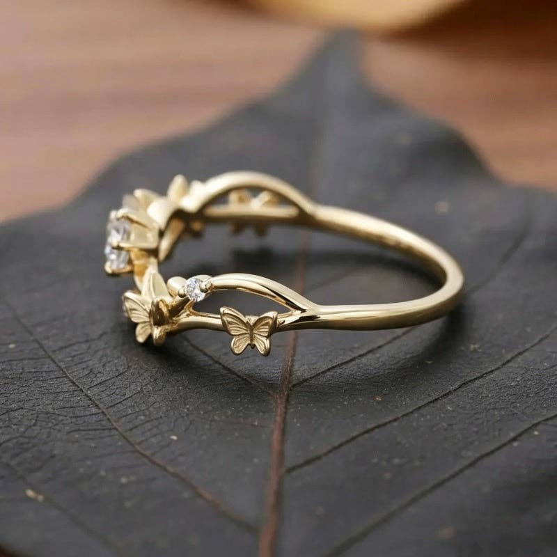 Textured Butterfly Vine CZ Band Ring in 925 Sterling Silver