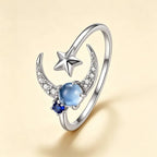 Celestial Star Moon Pave Opal Ring in 925 Sterling Silver
