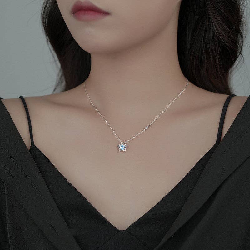 Dainty Hollow Star Pendant Necklace in 925 Sterling Silver