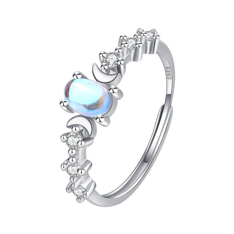 Oval Moonstone Cabochon Stacking Ring in 925 Sterling Silver