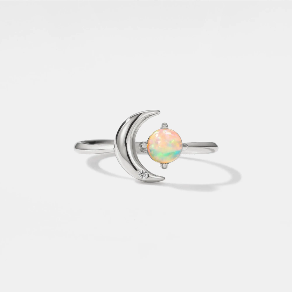 Opal Star Moon Open Stacking Ring in 925 Sterling Silver