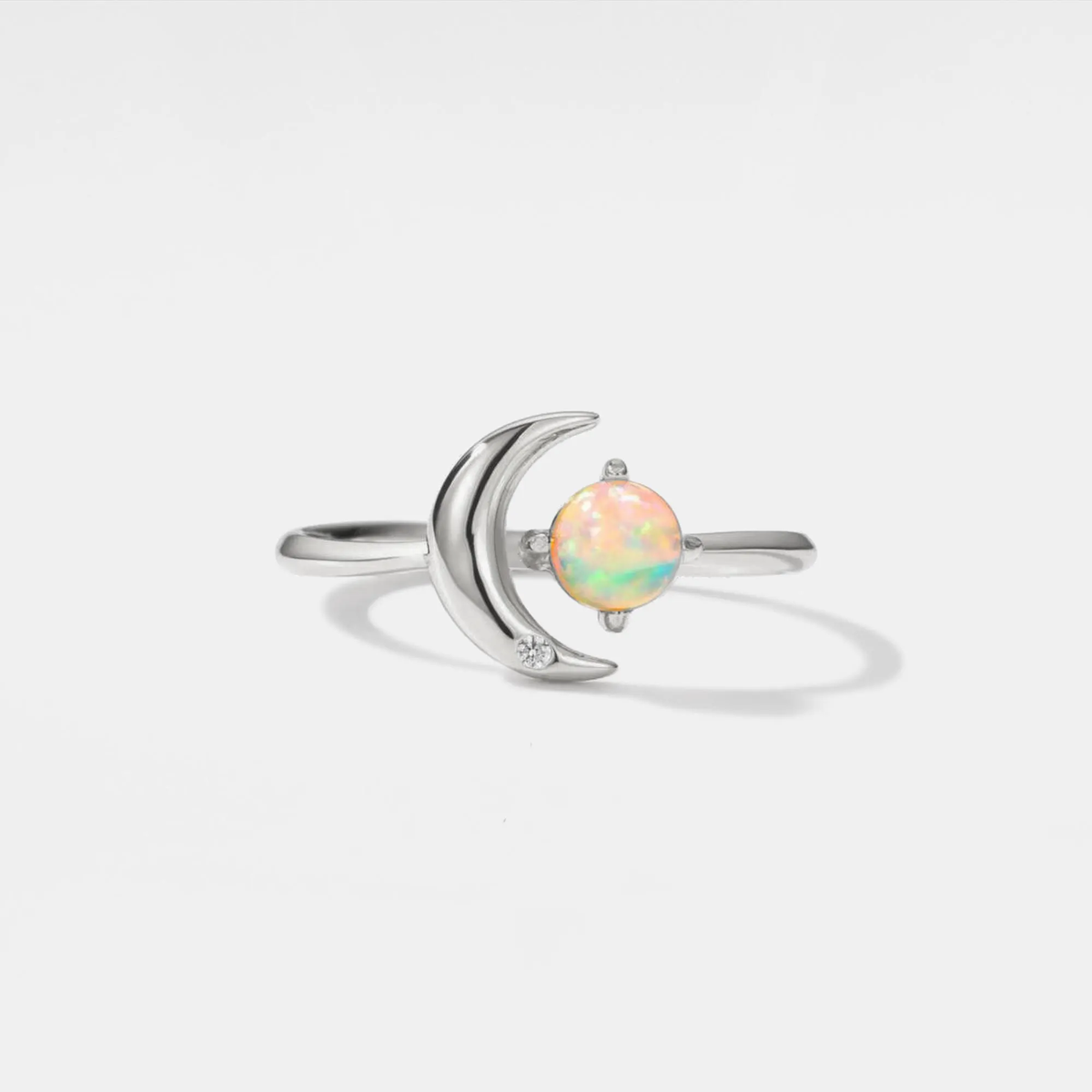 Opal Star Moon Open Stacking Ring in 925 Sterling Silver
