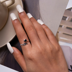 Black Heart Wing Stacking Bypass Ring in 925 Sterling Silver