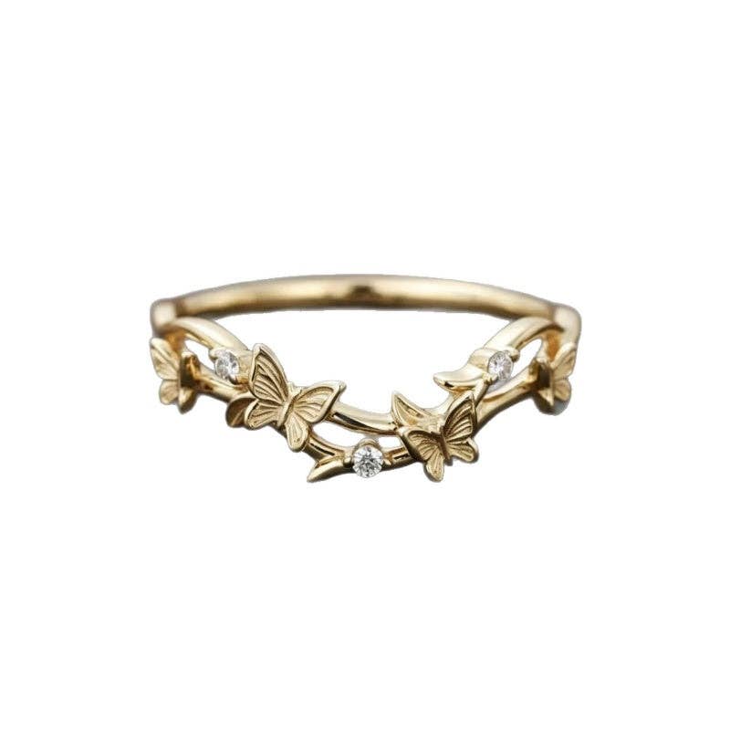 Textured Butterfly Vine CZ Band Ring in 925 Sterling Silver