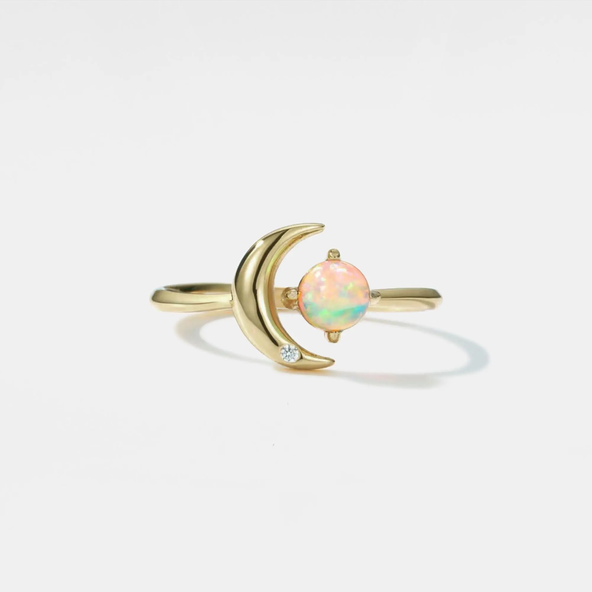 Opal Star Moon Open Stacking Ring in 925 Sterling Silver