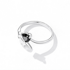 Black Heart Wing Stacking Bypass Ring in 925 Sterling Silver