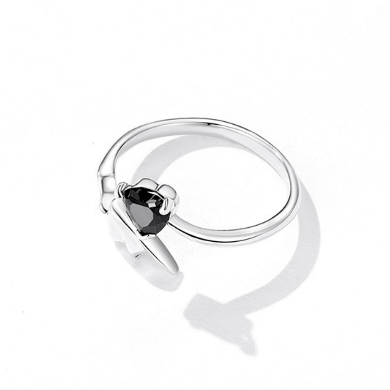 Black Heart Wing Stacking Bypass Ring in 925 Sterling Silver