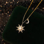 Opal Sun Moon Charm Pendant Necklace in 925 Sterling Silver