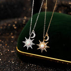 Opal Sun Moon Charm Pendant Necklace in 925 Sterling Silver