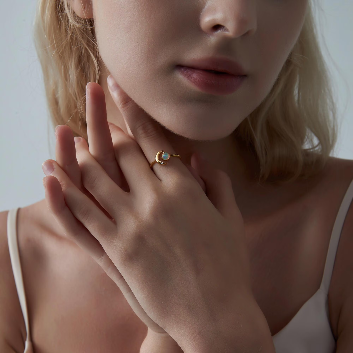 Opal Star Moon Open Stacking Ring in 925 Sterling Silver