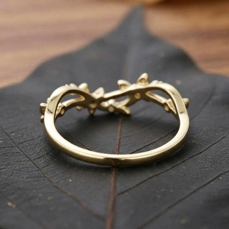 Textured Butterfly Vine CZ Band Ring in 925 Sterling Silver