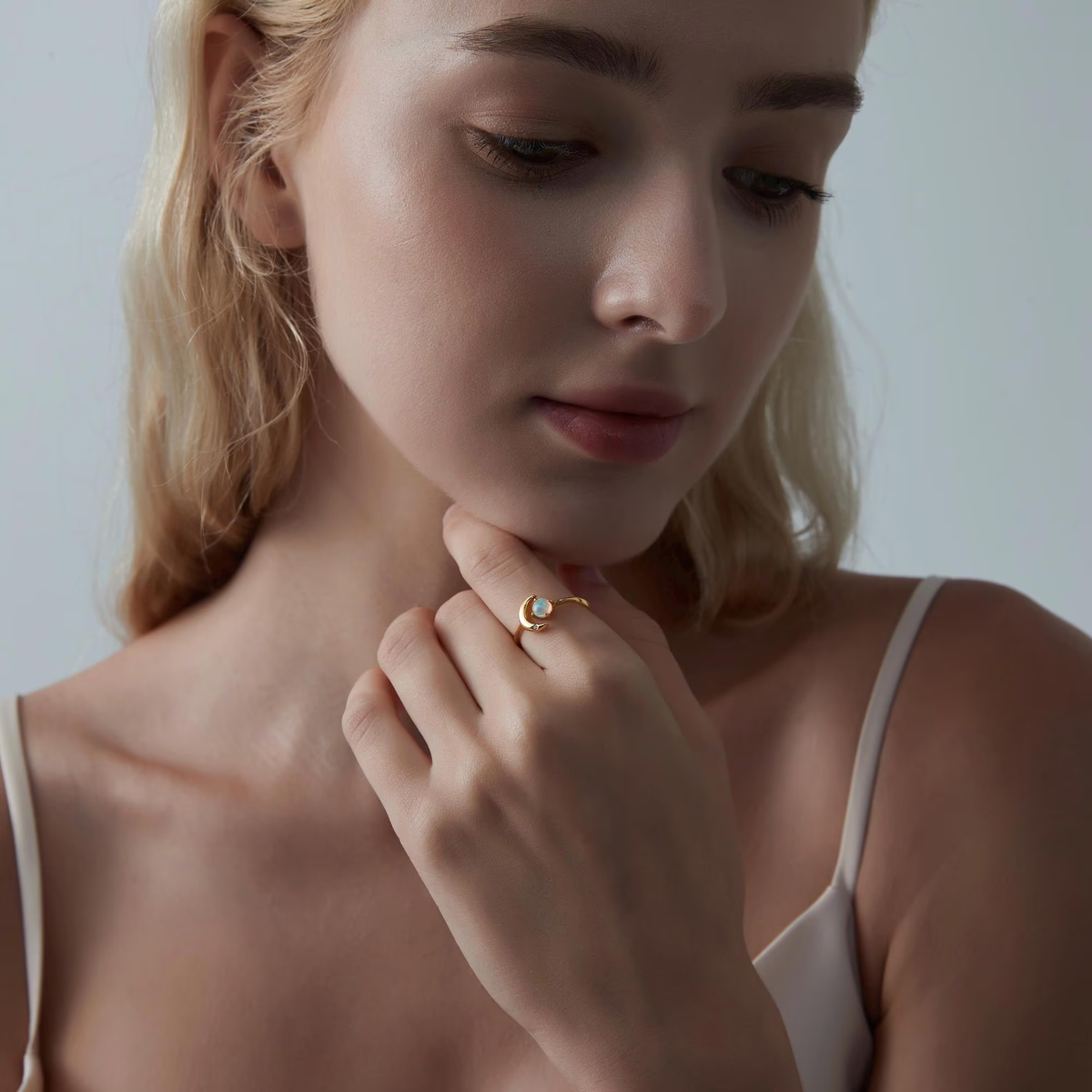 Opal Star Moon Open Stacking Ring in 925 Sterling Silver