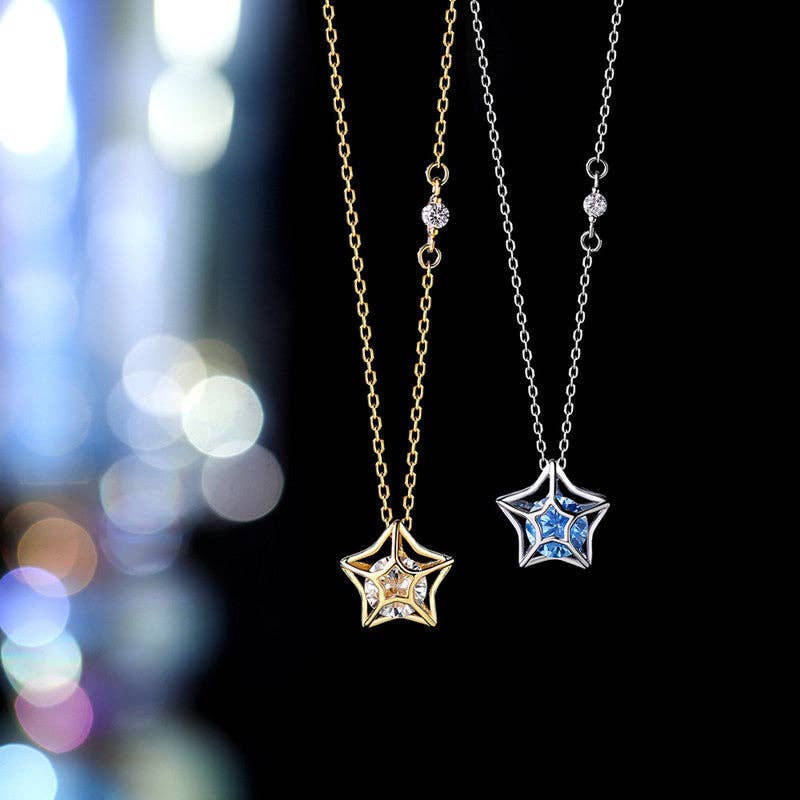 Dainty Hollow Star Pendant Necklace in 925 Sterling Silver