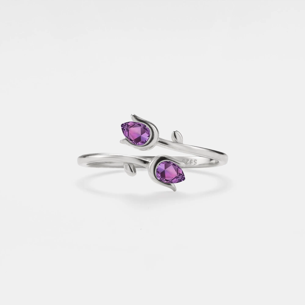 Amethyst Tulip Flower Stacking Ring in 925 Sterling Silver