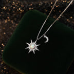 Opal Sun Moon Charm Pendant Necklace in 925 Sterling Silver